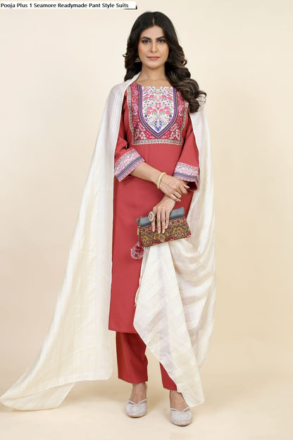 Pooja Plus 1 Seamore Crepe Readymade Pant Style Suits