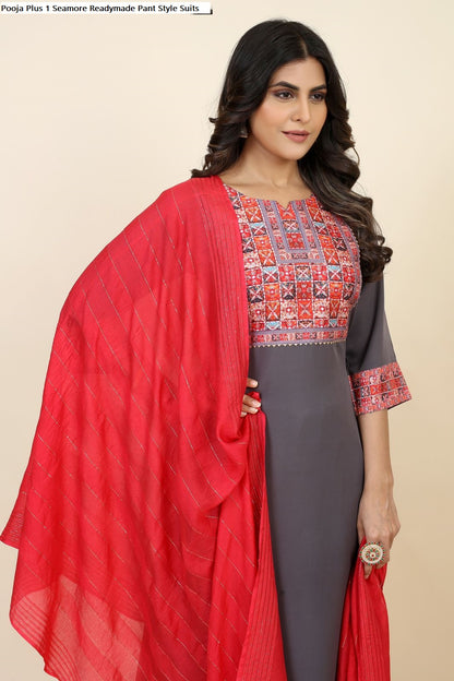 Pooja Plus 1 Seamore Crepe Readymade Pant Style Suits