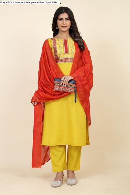 Pooja Plus 1 Seamore Crepe Readymade Pant Style Suits