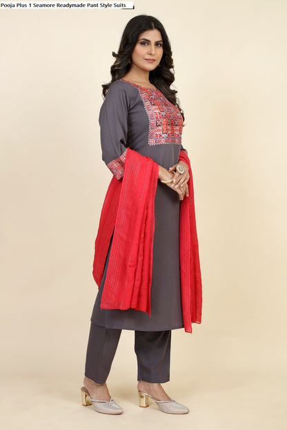 Pooja Plus 1 Seamore Crepe Readymade Pant Style Suits