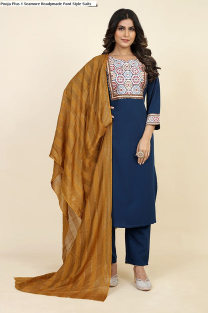 Pooja Plus 1 Seamore Crepe Readymade Pant Style Suits