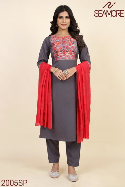 Pooja Plus 1 Seamore Crepe Readymade Pant Style Suits