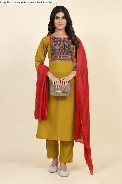 Pooja Plus 1 Seamore Crepe Readymade Pant Style Suits