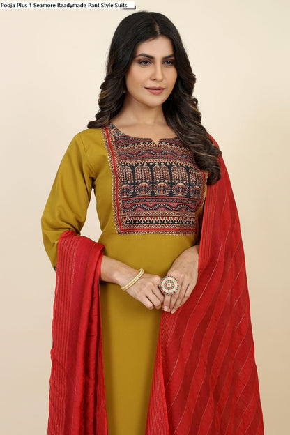 Pooja Plus 1 Seamore Crepe Readymade Pant Style Suits