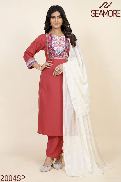Pooja Plus 1 Seamore Crepe Readymade Pant Style Suits