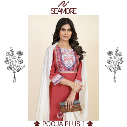 Pooja Plus 1 Seamore Crepe Readymade Pant Style Suits