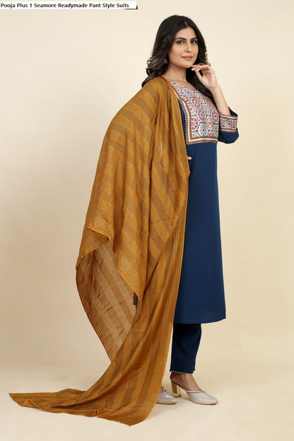 Pooja Plus 1 Seamore Crepe Readymade Pant Style Suits