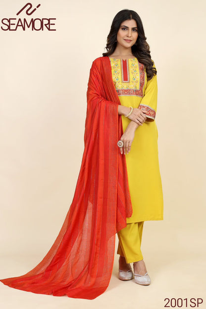 Pooja Plus 1 Seamore Crepe Readymade Pant Style Suits