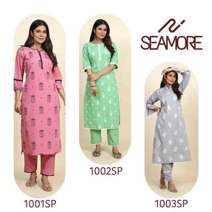 Pooja Vol 1 Seamore Crape Kurti Pant Set