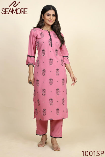 Pooja Vol 1 Seamore Crape Kurti Pant Set
