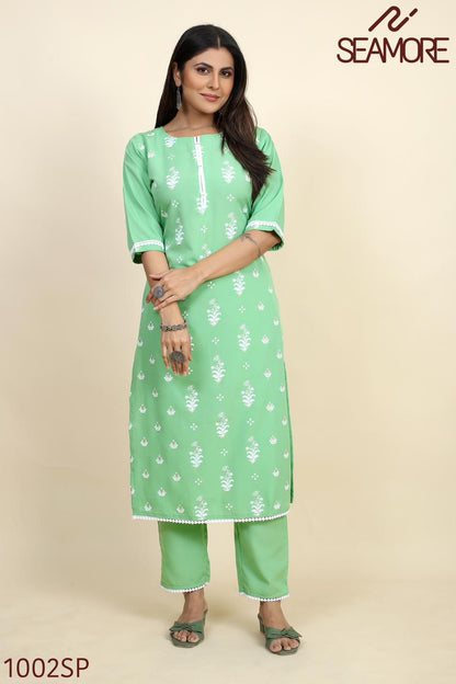 Pooja Vol 1 Seamore Crape Kurti Pant Set