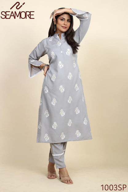 Pooja Vol 1 Seamore Crape Kurti Pant Set