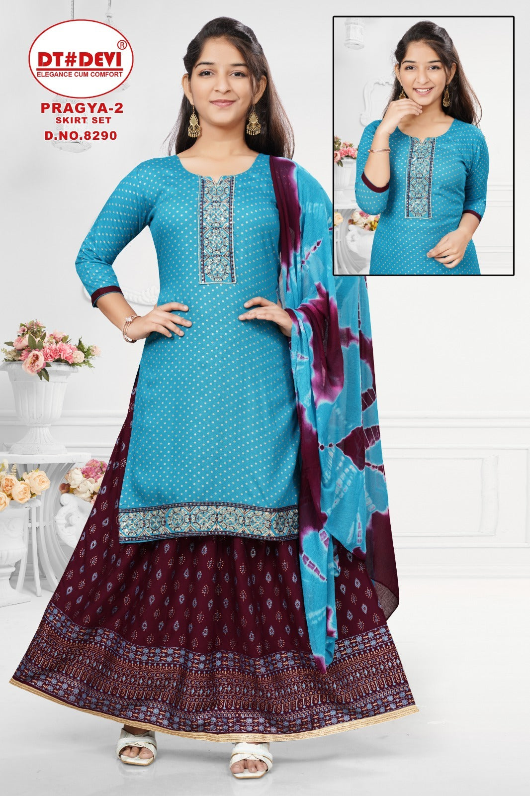 Pragya Vol 2-8290 Dt Devi Rayon Girls Readymade Skirt Style Suits