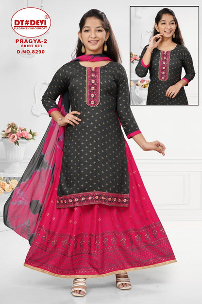 Pragya Vol 2-8290 Dt Devi Rayon Girls Readymade Skirt Style Suits