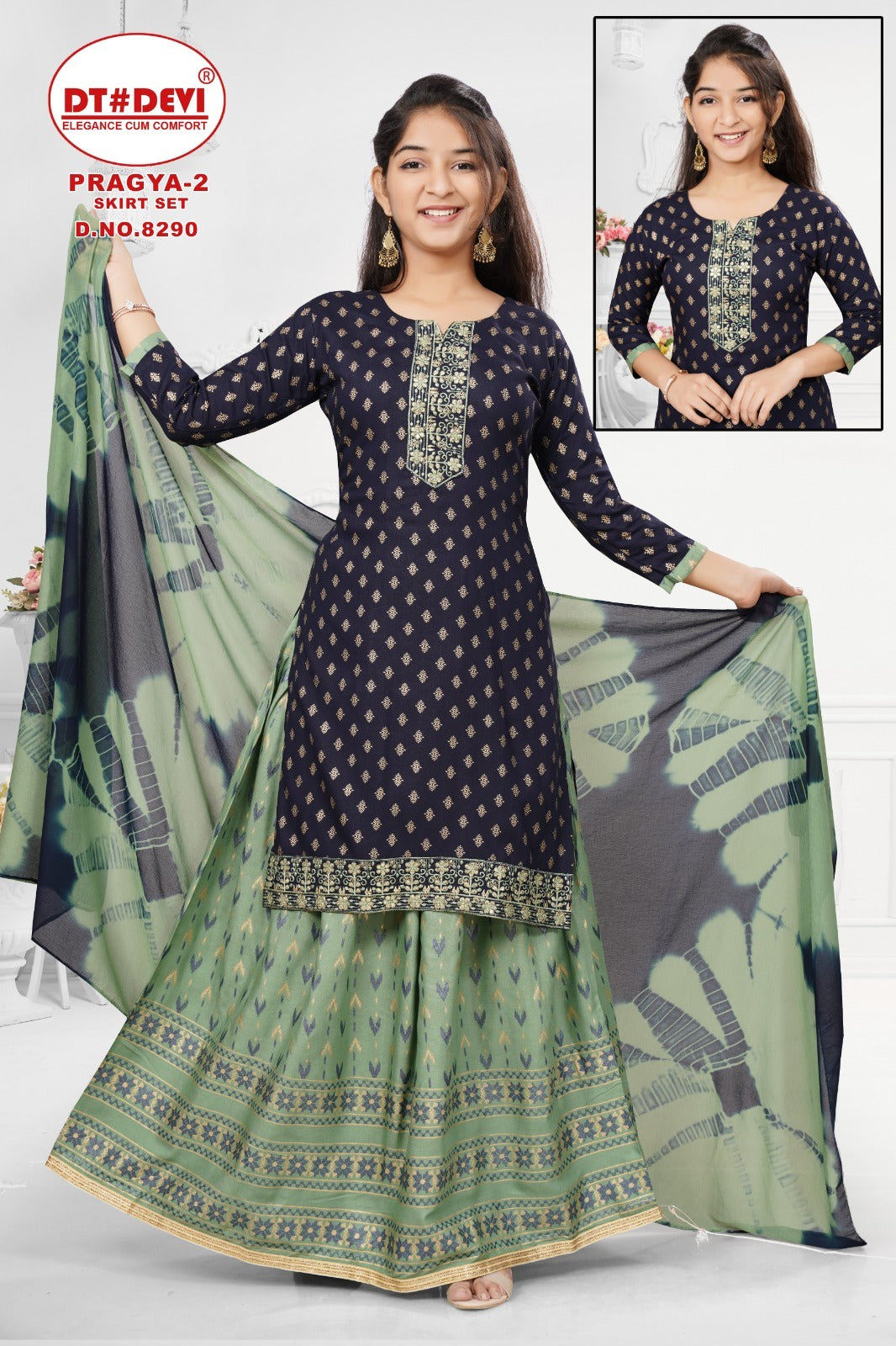 Pragya Vol 2-8290 Dt Devi Rayon Girls Readymade Skirt Style Suits