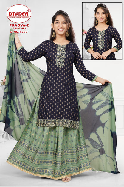Pragya Vol 2-8290 Dt Devi Rayon Girls Readymade Skirt Style Suits