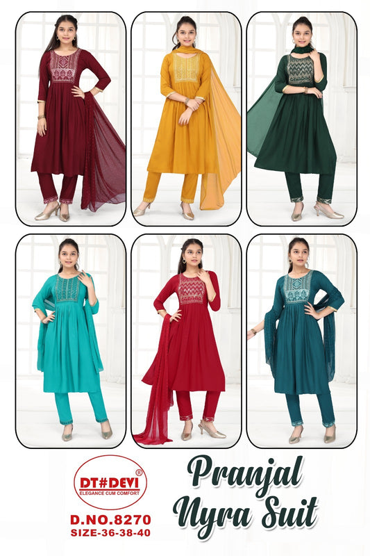 Pranjal-8270 Dt Devi Rayon Readymade Pant Style Suits