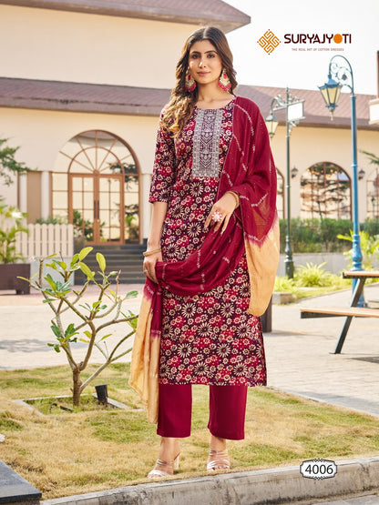 Pratiksha Vol-4 Suryajyoti Rayon Readymade Pant Style Suits