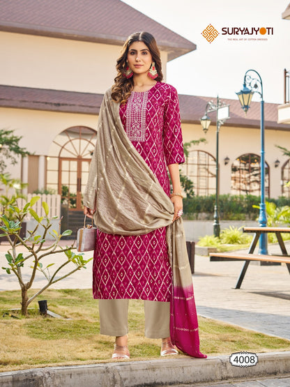 Pratiksha Vol-4 Suryajyoti Rayon Readymade Pant Style Suits