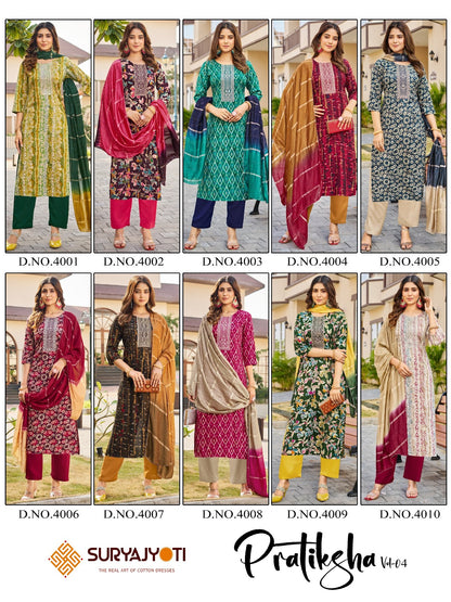 Pratiksha Vol-4 Suryajyoti Rayon Readymade Pant Style Suits