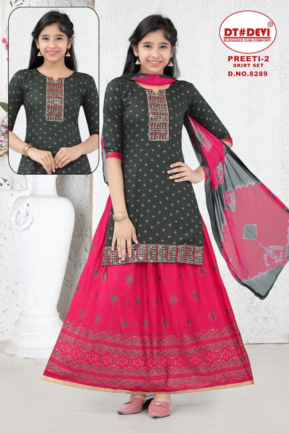 Preeti Vol 2-8289 Dt Devi Rayon Girls Readymade Skirt Style Suits