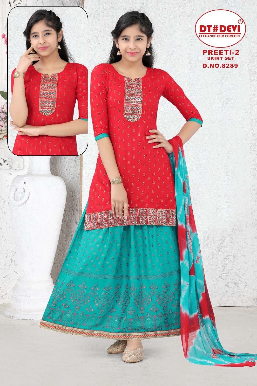 Preeti Vol 2-8289 Dt Devi Rayon Girls Readymade Skirt Style Suits
