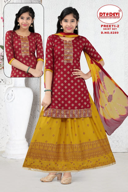 Preeti Vol 2-8289 Dt Devi Rayon Girls Readymade Skirt Style Suits