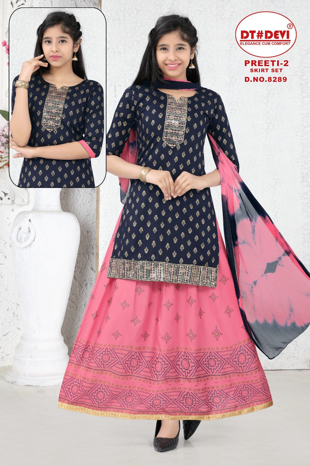 Preeti Vol 2-8289 Dt Devi Rayon Girls Readymade Skirt Style Suits