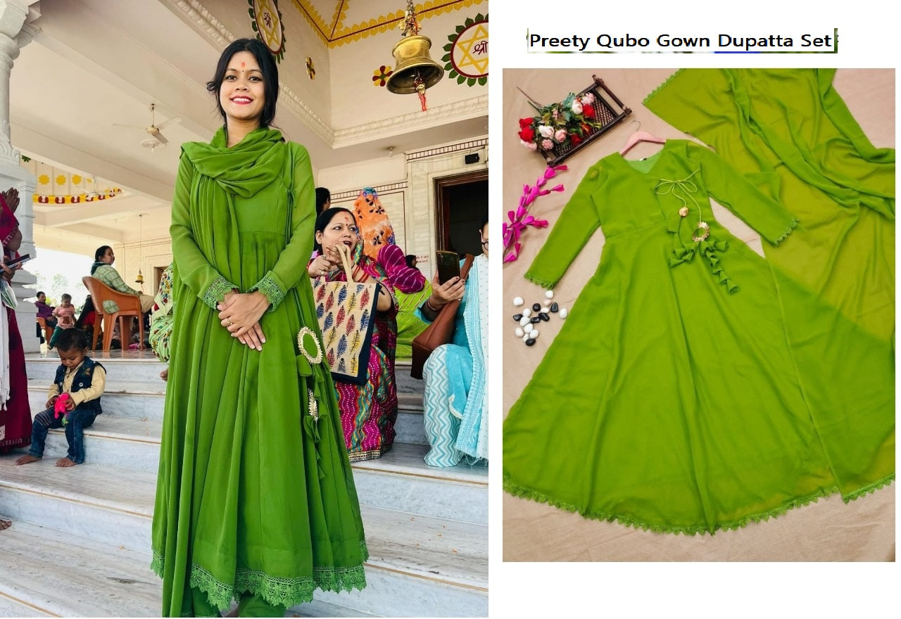 Preety Qubo Georgette Gown Dupatta Set