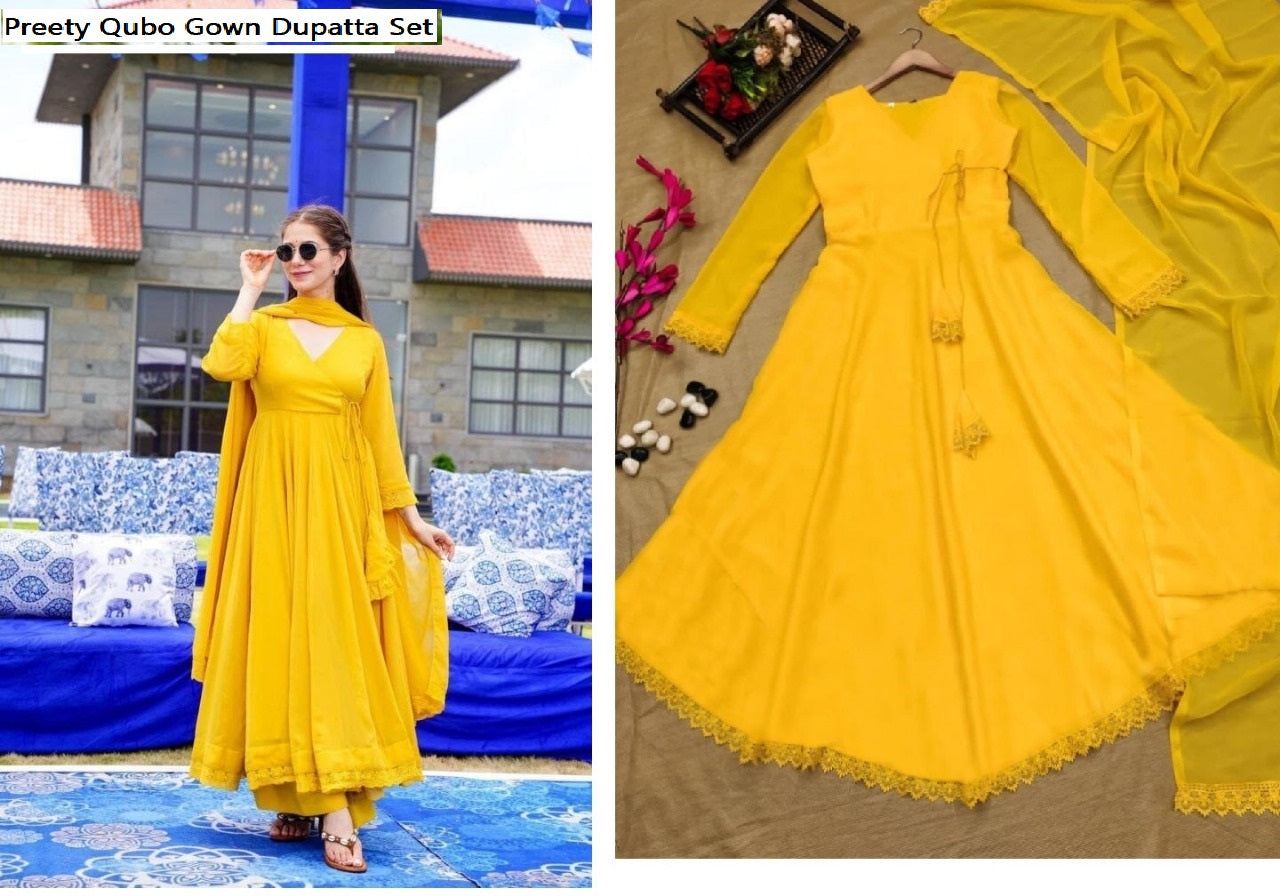 Preety Qubo Georgette Gown Dupatta Set