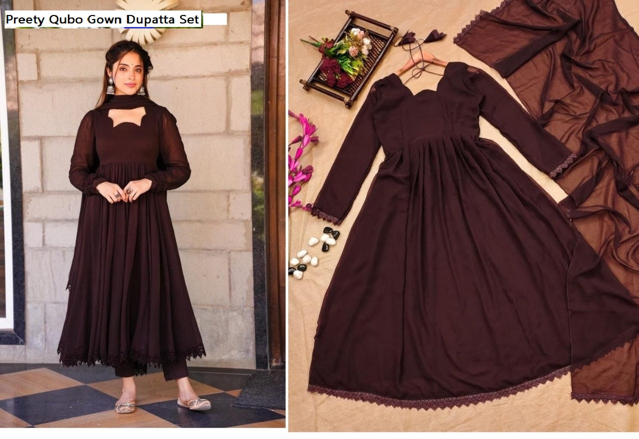 Preety Qubo Georgette Gown Dupatta Set