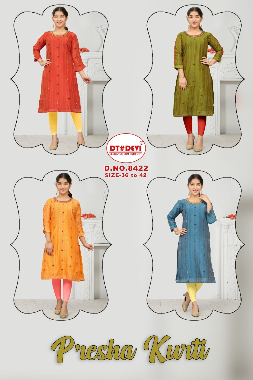 Presha Dt Devi Silk Straight Cut Kurtis
