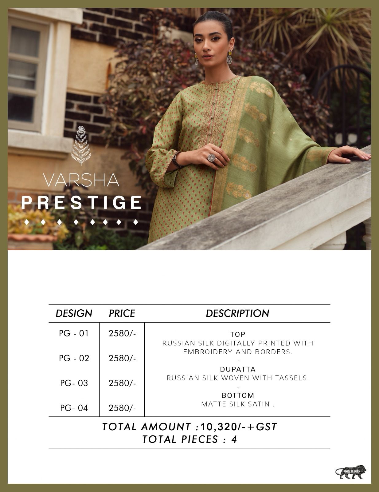 Prestige Varsha Fashions Russian Silk Plazzo Style Suits