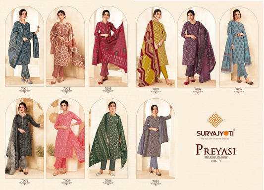 Preyashi Vol 7 Suryajyoti Cambric Cotton Readymade Pant Style Suits