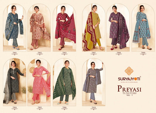 Preyasi Vol 7 Suryajyoti Cotton Readymade Pant Style Suits