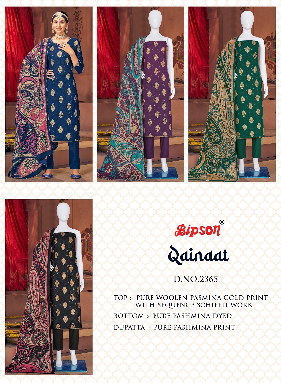 Qainaat 2365 Bipson Prints Pashmina Suits