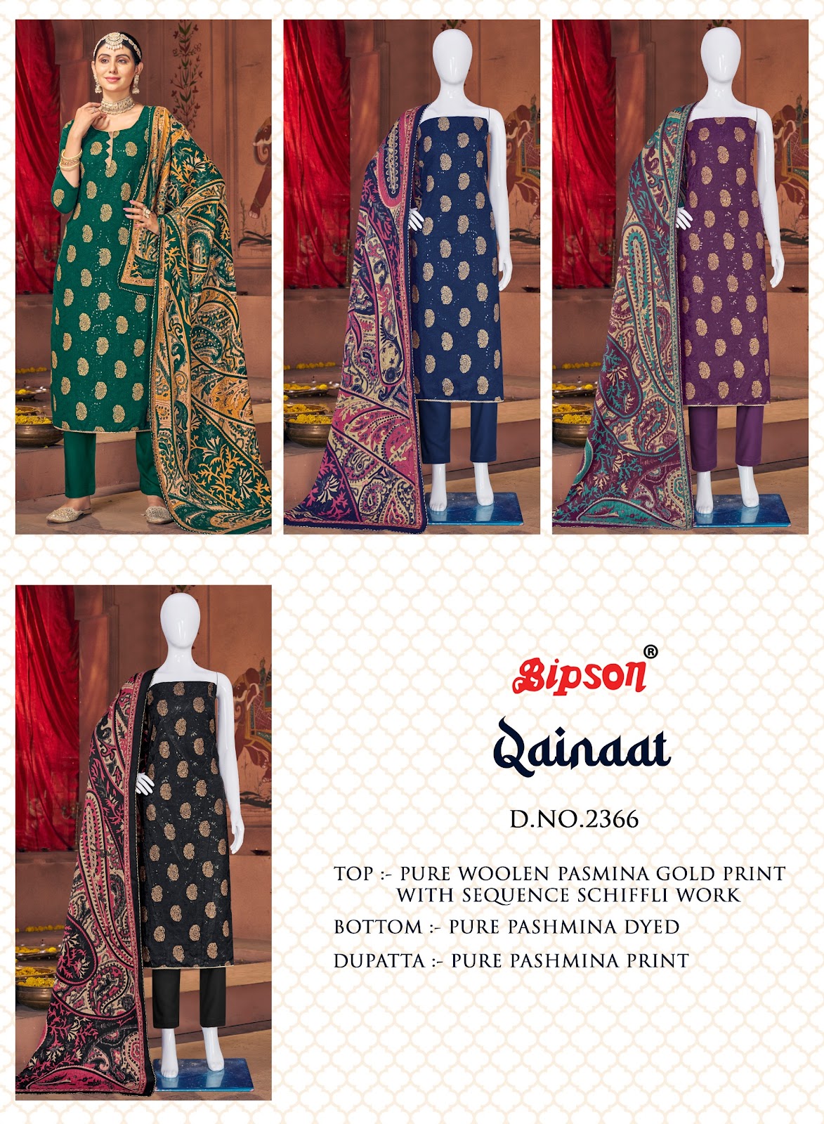 Qainaat 2366 Bipson Prints Pashmina Suits