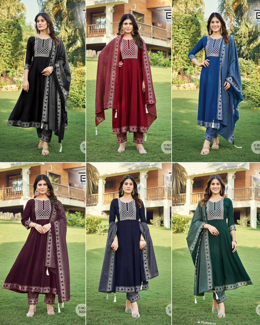 Queen 3.0 Bluehills Rayon 14Kg Readymade Pant Style Suits