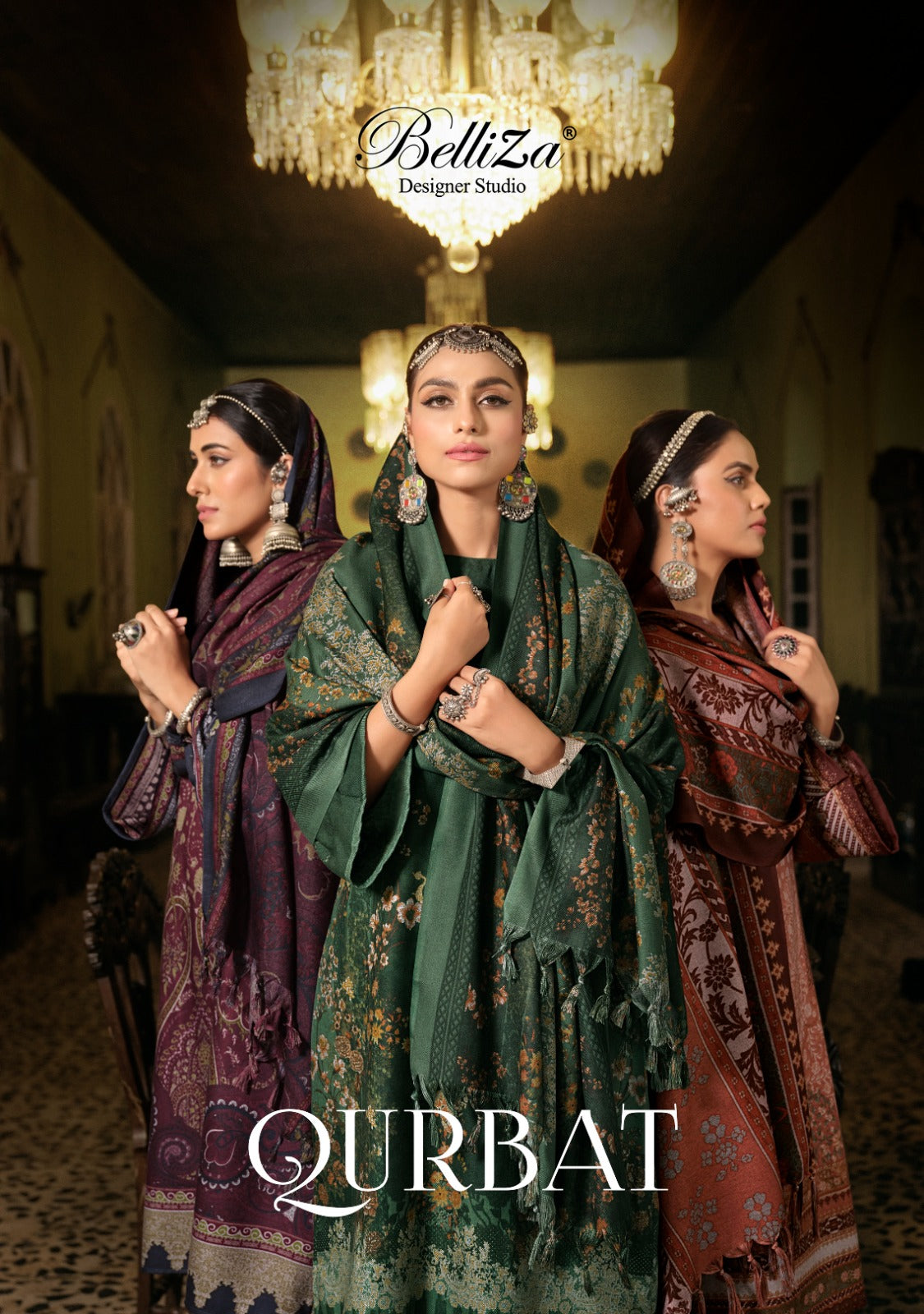 Qurbat Belliza Designer Studio Wool Karachi Pashmina Salwar Suits
