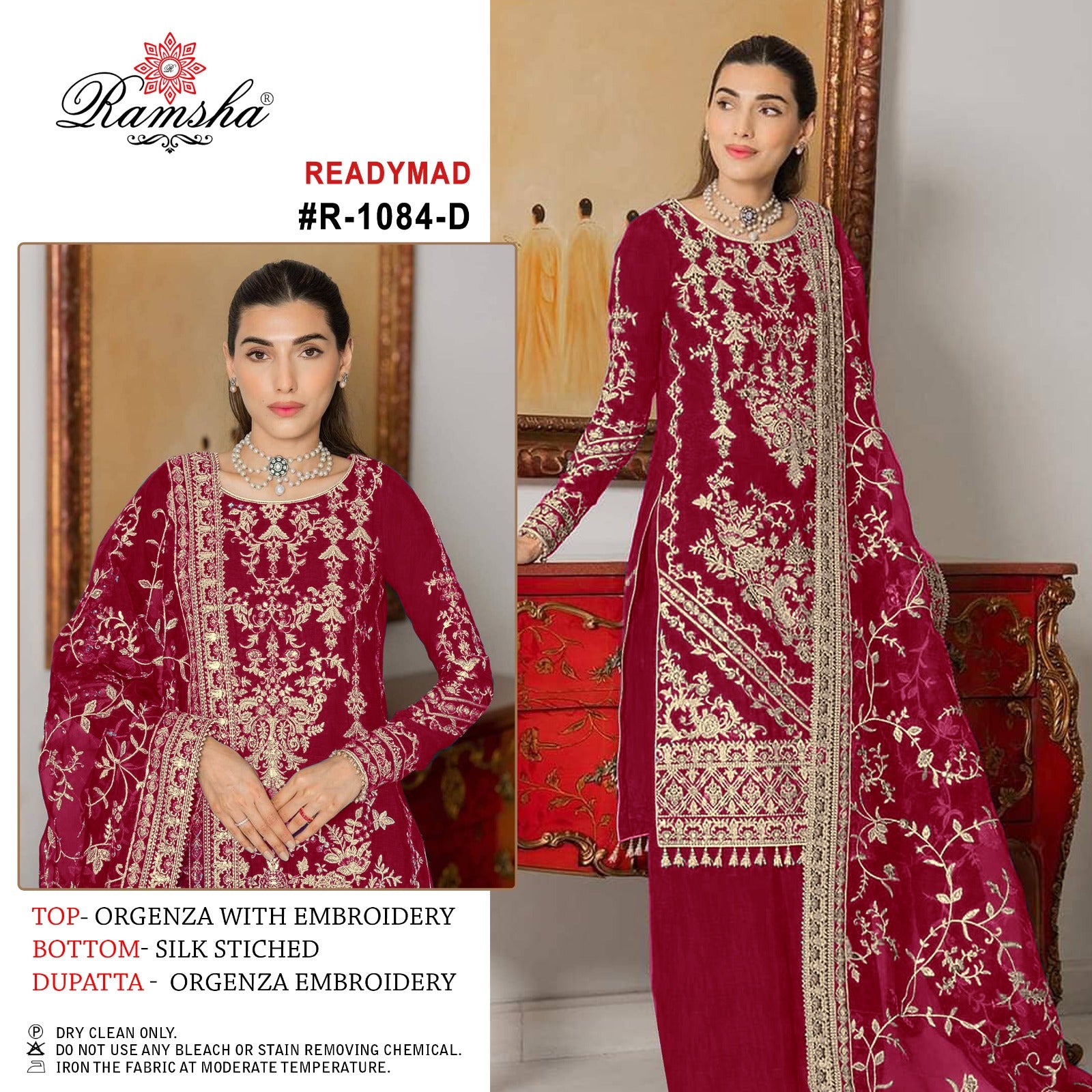 R-1084 Ramsha Organza Pakistani Readymade Suits