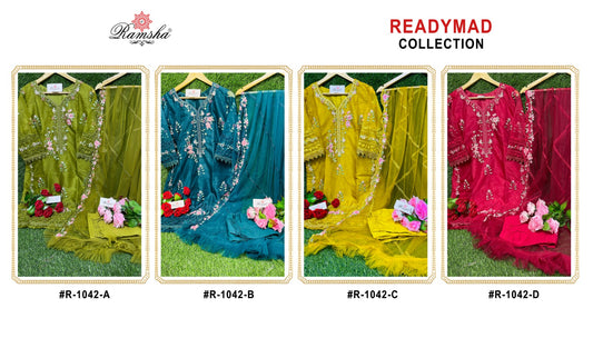 R 1042 Nx Ramsha Organza Pakistani Readymade Suits