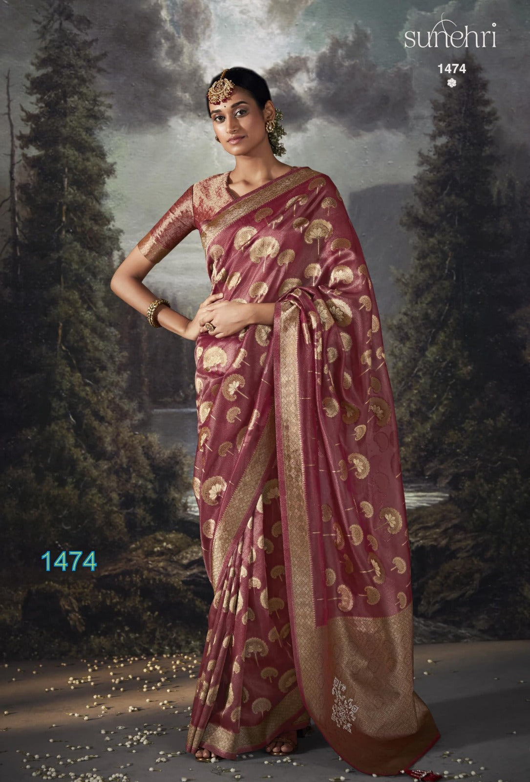 Raatrani Sunehri Organza Sarees