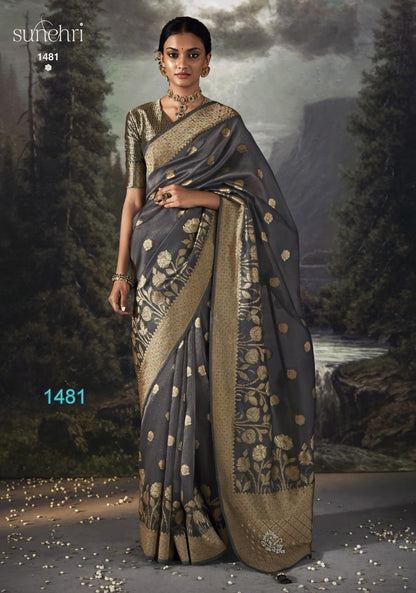 Raatrani Sunehri Organza Sarees