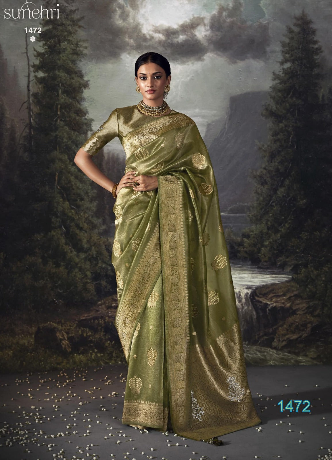 Raatrani Sunehri Organza Sarees