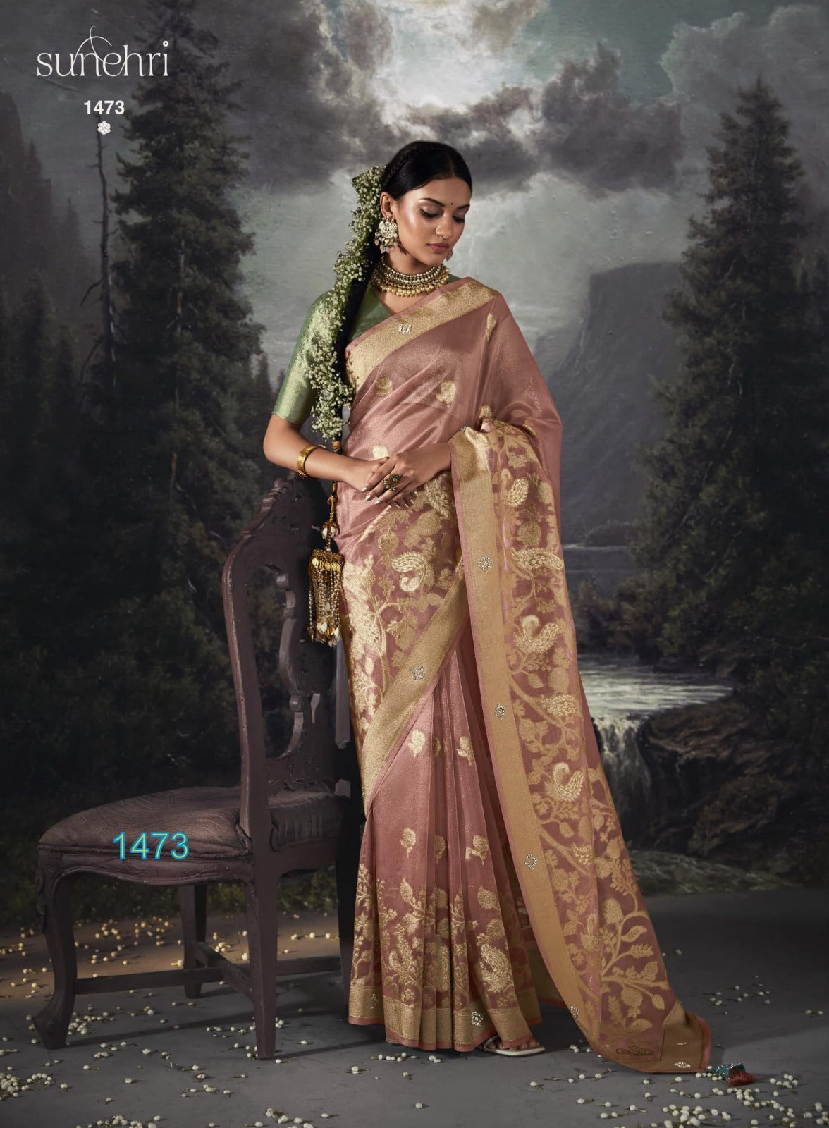Raatrani Sunehri Organza Sarees