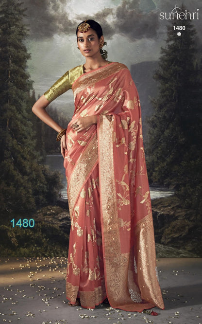 Raatrani Sunehri Organza Sarees