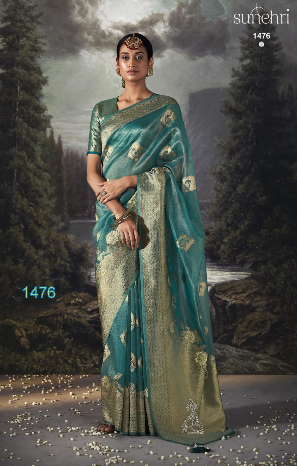 Raatrani Sunehri Organza Sarees