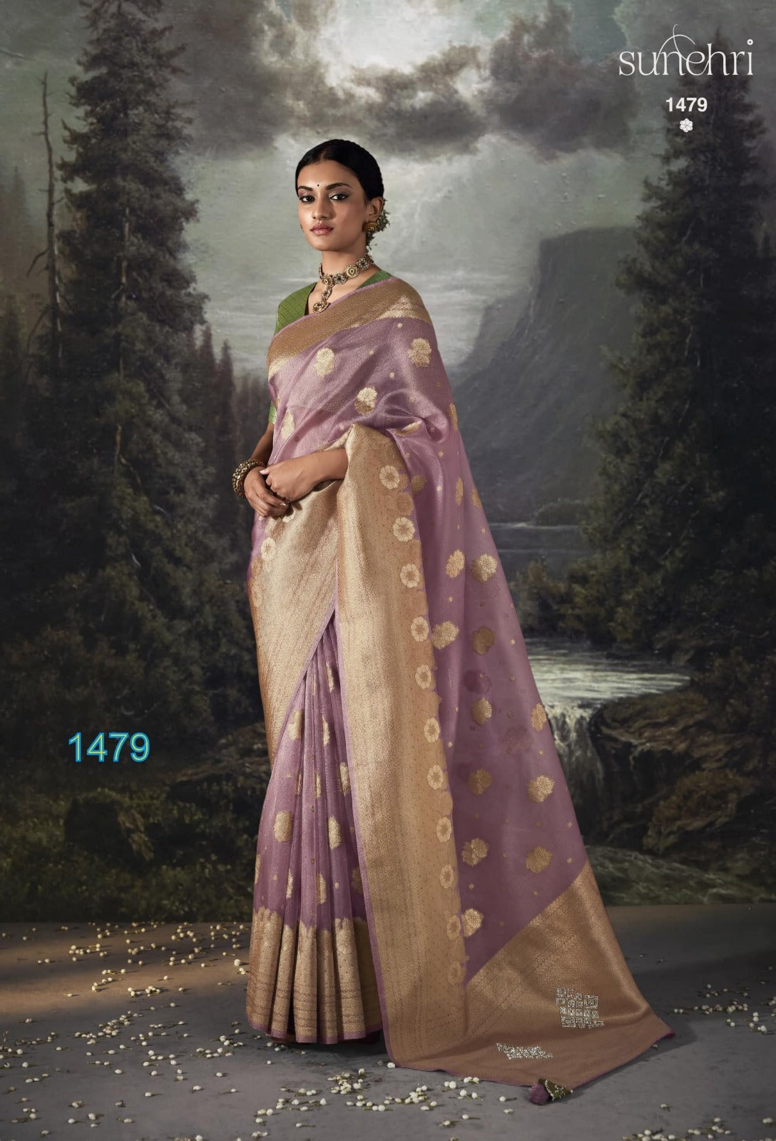 Raatrani Sunehri Organza Sarees