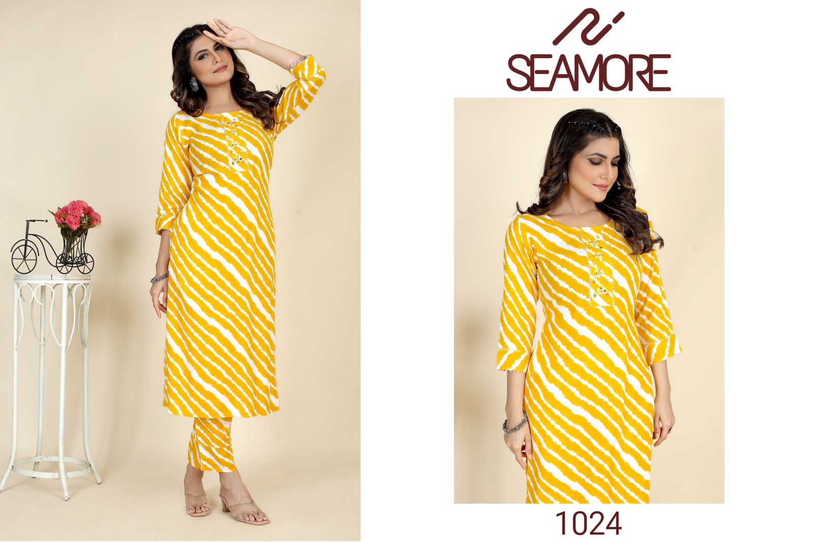 Radha Rani One Seamore Rayon Cotton Kurti Pant Set