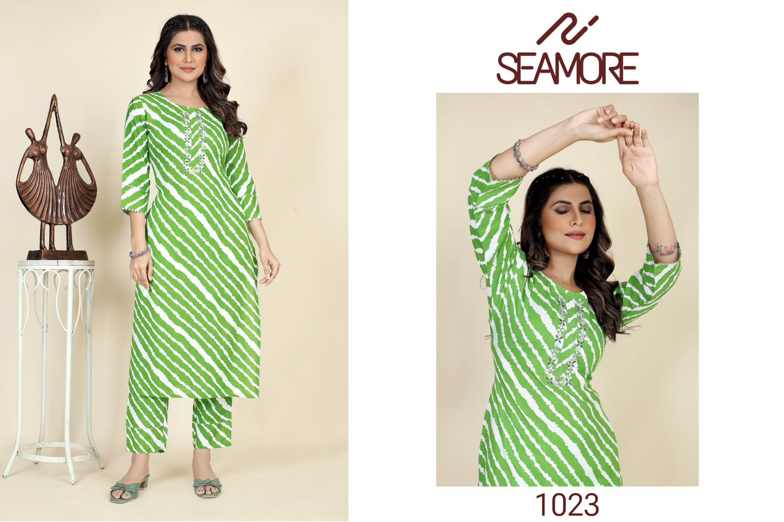 Radha Rani One Seamore Rayon Cotton Kurti Pant Set